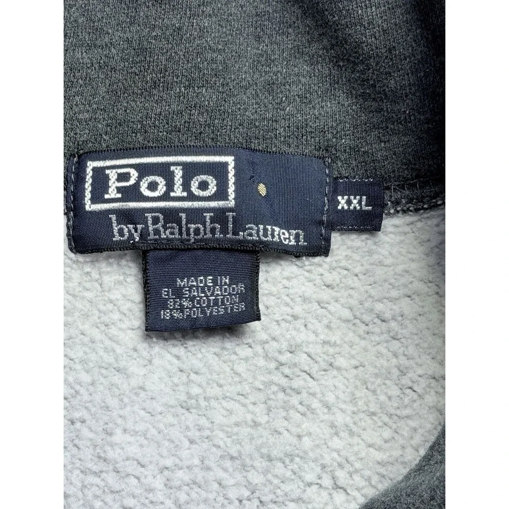 VTG Polo Ralph Lauren Men 1/4 Zip Sweatshirt Gray Fleece Pullover Distressed XXL